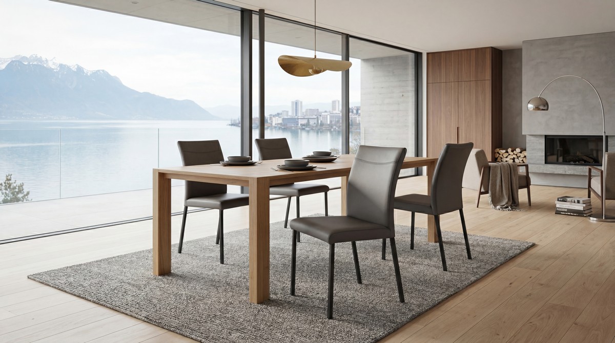 Stuhl Leicht Lederbezug Premium Viefuss schwarz